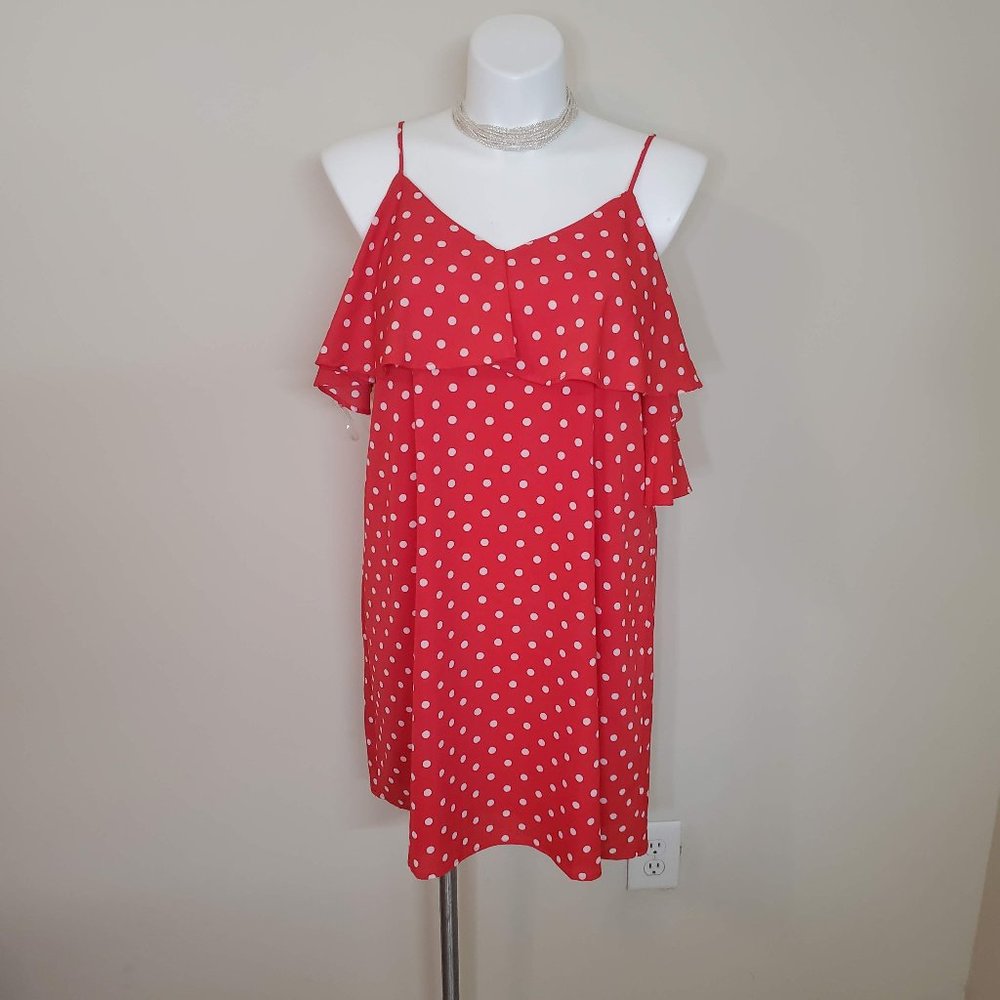 Umgee | Cold Shoulder red Ruffle dot Dress size L
